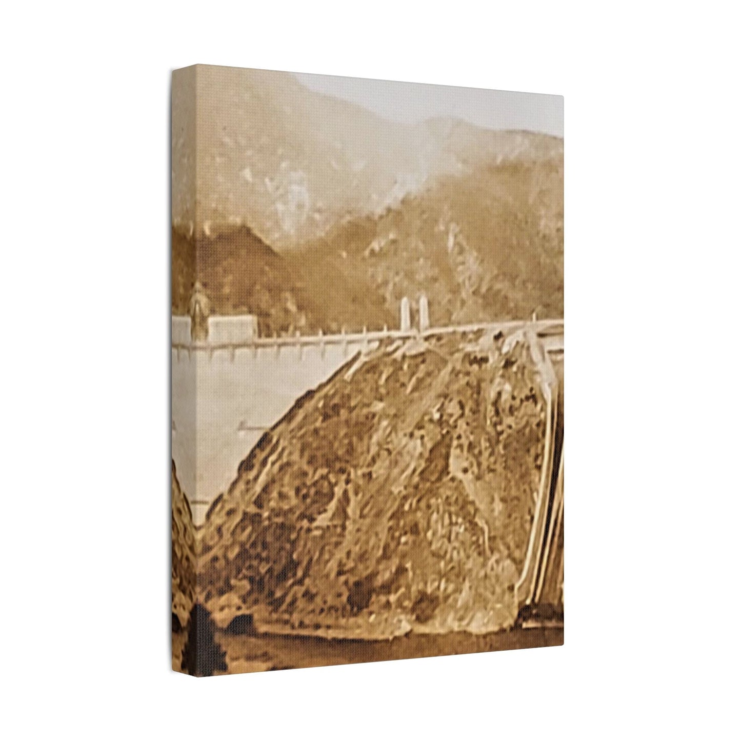 Back View Morris Dam Spillway Satin Canvas Stretched