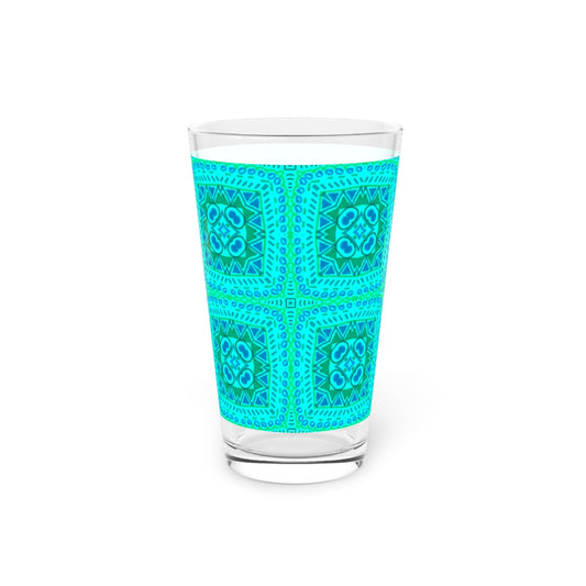 Blue Geometric 16oz Pint Glass - Kia Day Design