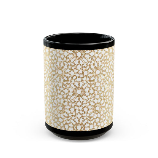 Gold Floral Geometric Black Mug - Kia Day Design