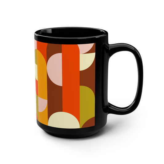 Retro Geometric Design Mug - 15oz Black Coffee Cup - Kia Day Design