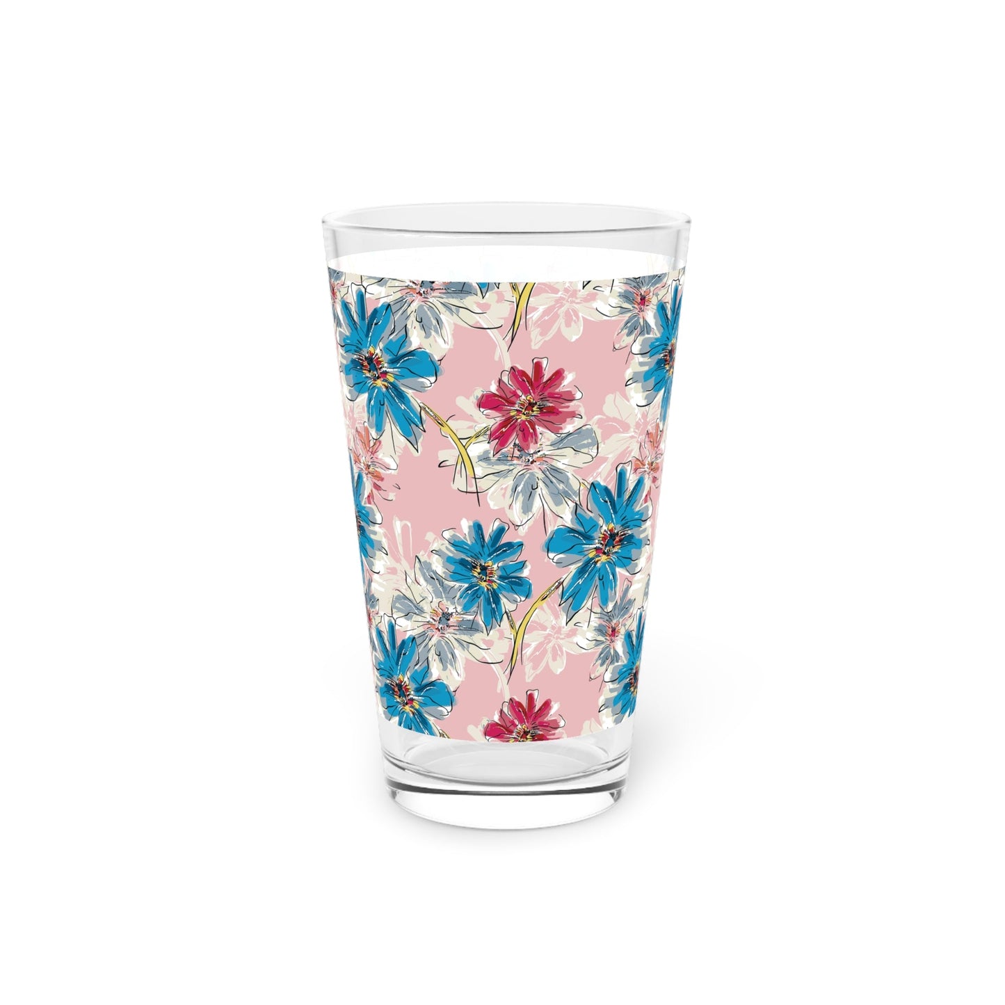 Blue Floral 16oz Pint Glass - Kia Day Design