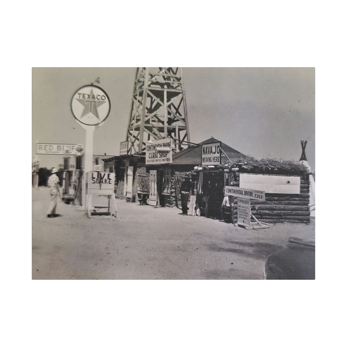Texaco Station Continental Divide Satin Canvas Stretched