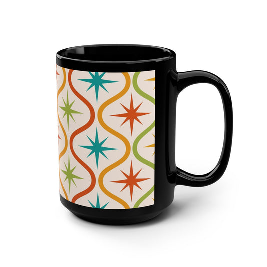 Colorful Retro Star Pattern Mug - 15oz Black Coffee Cup - Kia Day Design