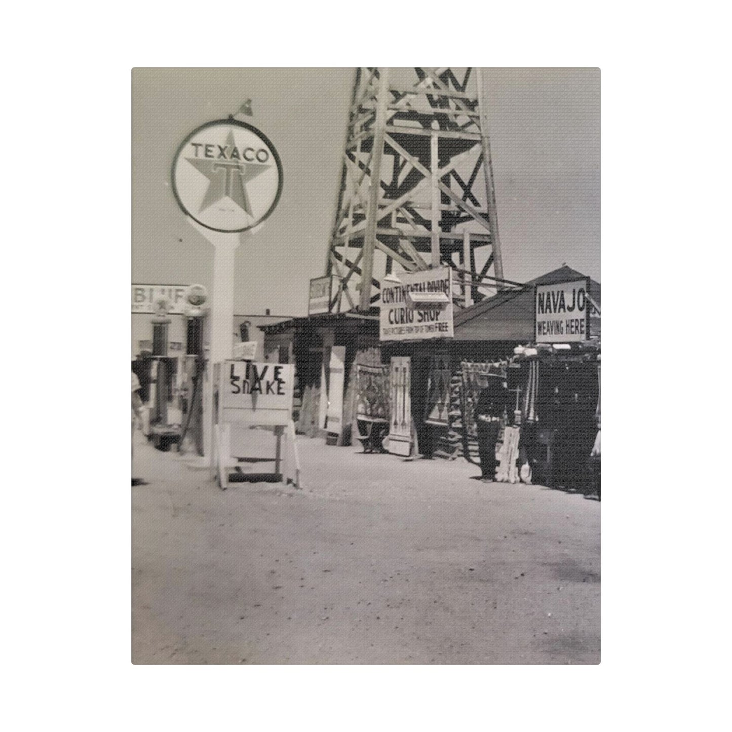 Texaco Station Continental Divide Satin Canvas Stretched