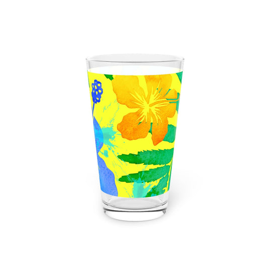 Bright Yellow Floral Pint Glass - 16oz - Kia Day Design