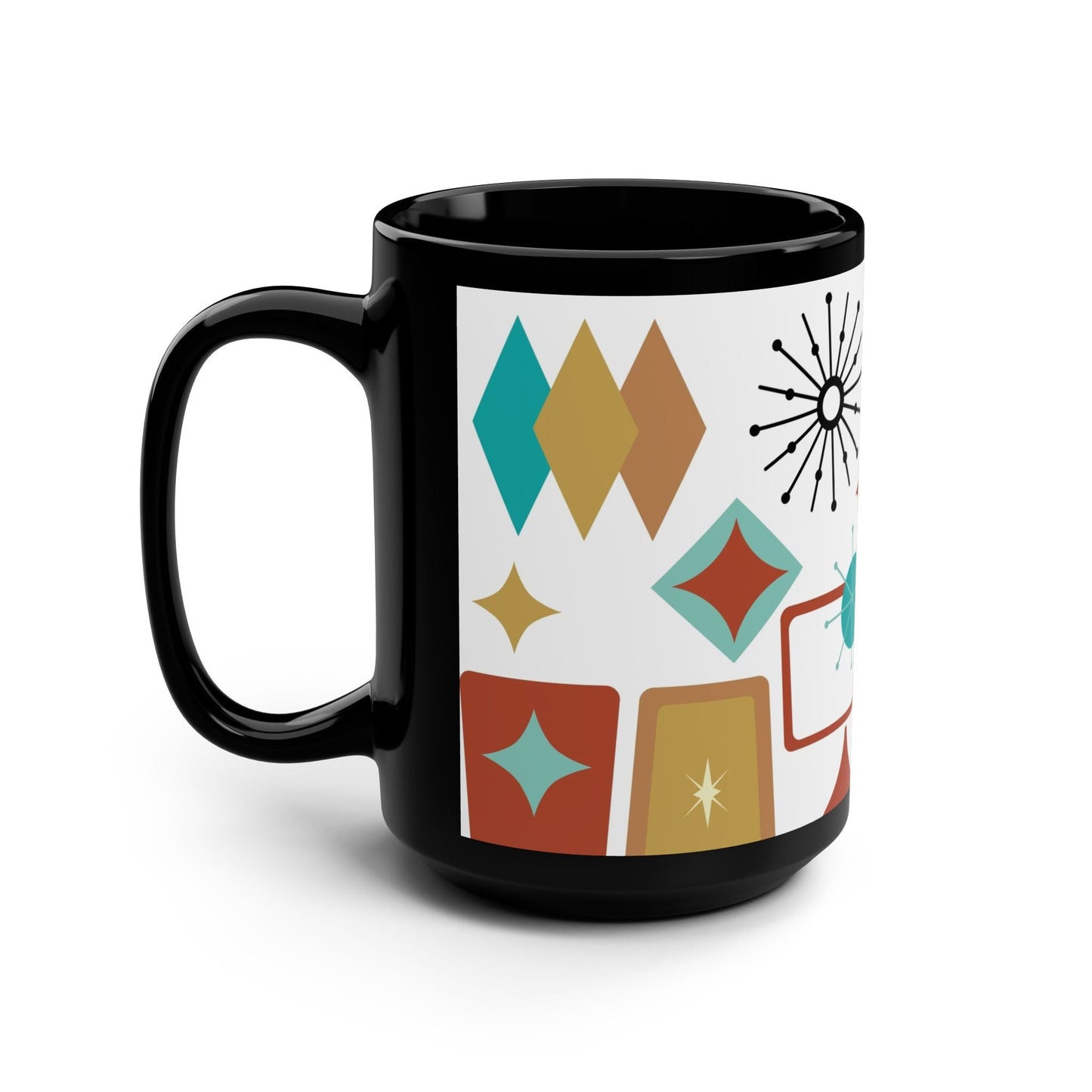 Vintage Geometric Art Black Mug - 15oz - Kia Day Design