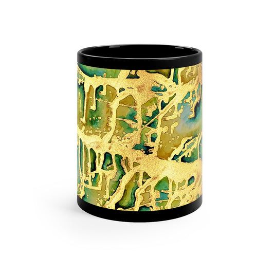 Acid Rain Black Coffee Mug 11oz 11oz Black gold green