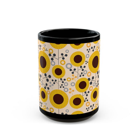 Sunflower Pattern Black Mug - Kia Day Design