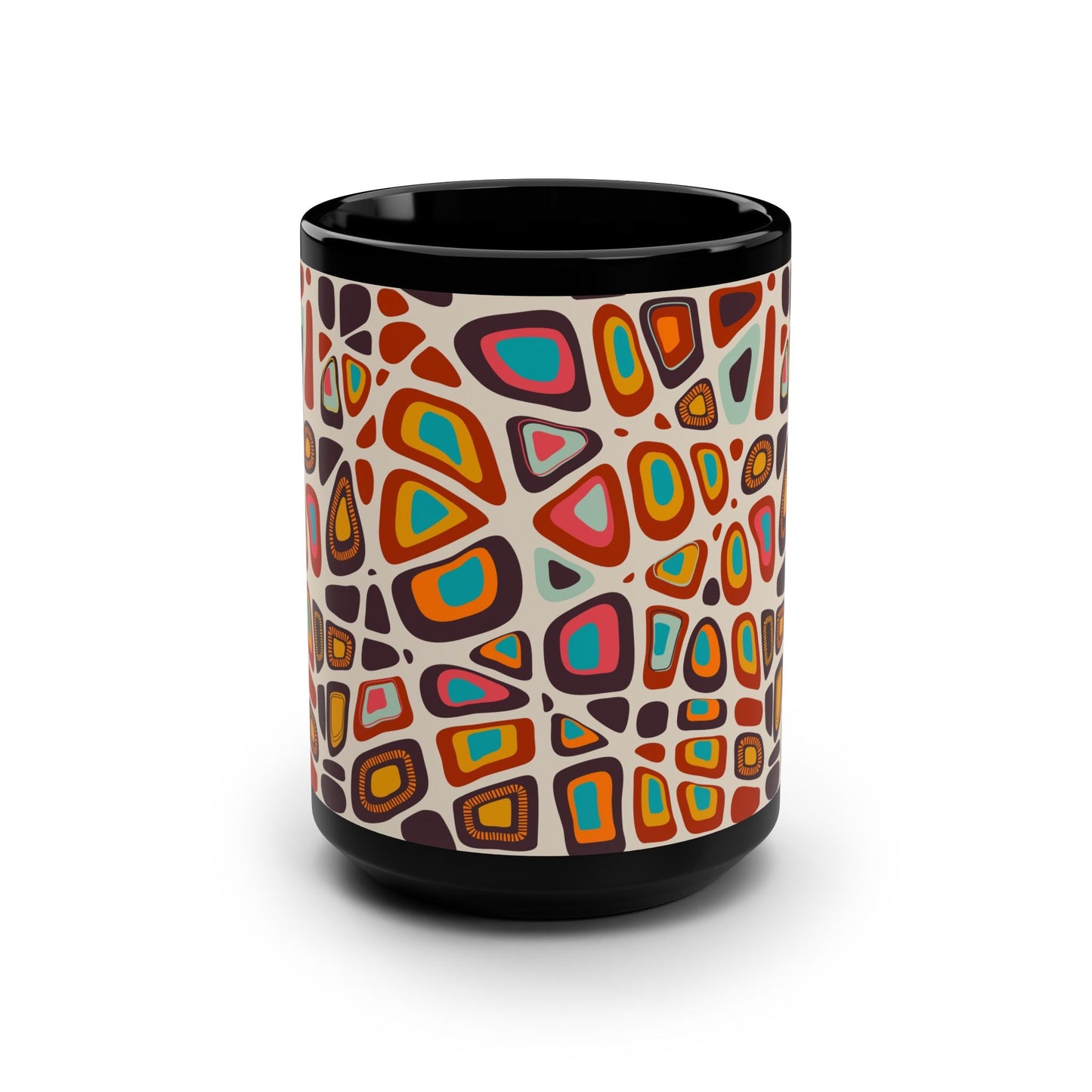 Colorful Geometric Coffee Mug - 15oz Black Ceramic - Kia Day Design