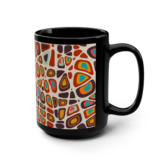 Colorful Geometric Coffee Mug - 15oz Black Ceramic - Kia Day Design