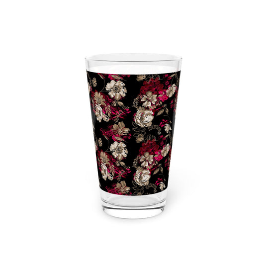 Rose Floral Print Pint Glass - 16oz - - drinkware