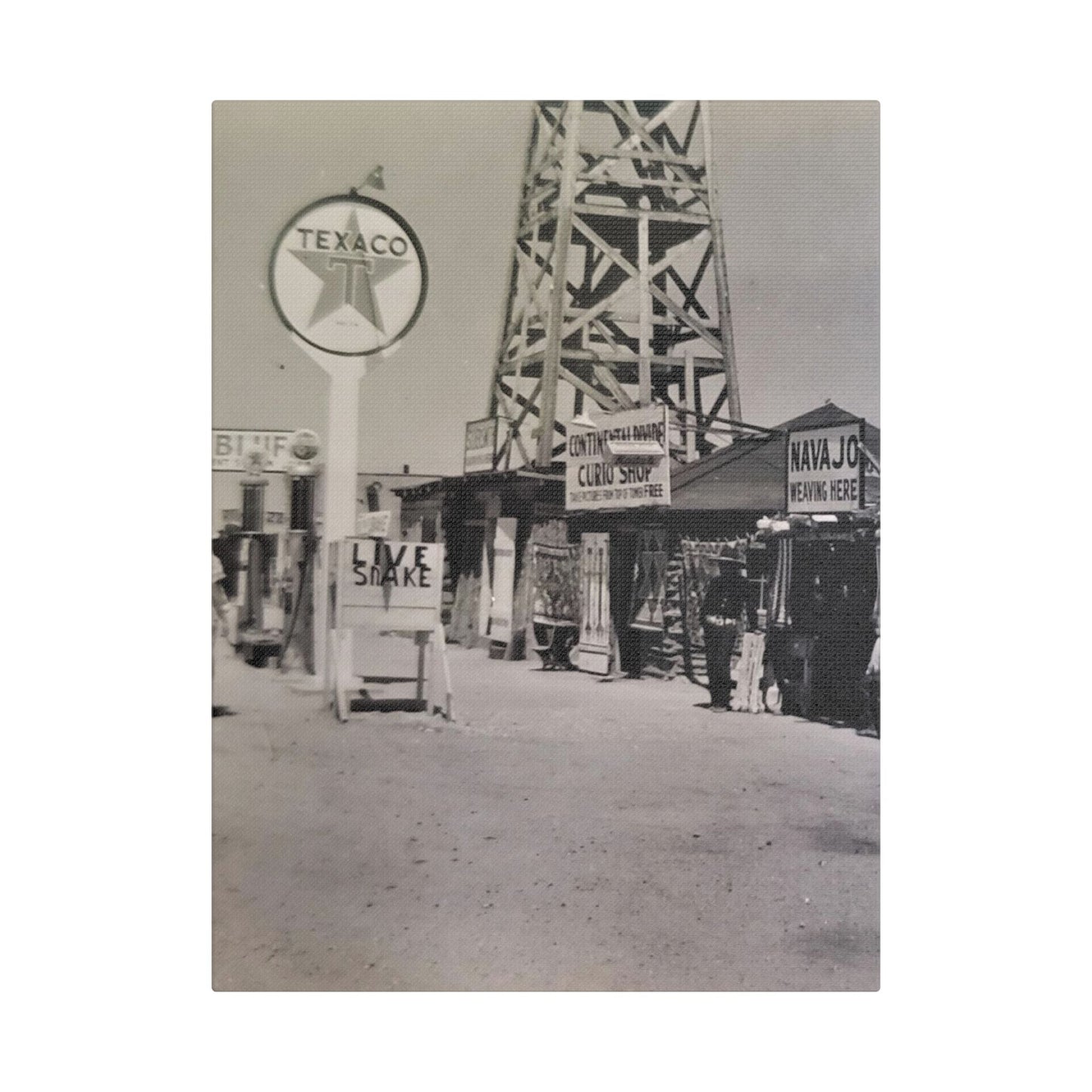 Texaco Station Continental Divide Satin Canvas Stretched