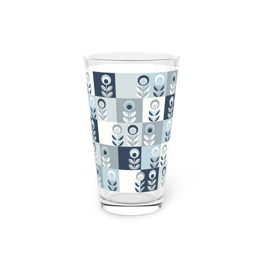 Blue Floral Pattern Pint Glass - 16oz - Kia Day Design