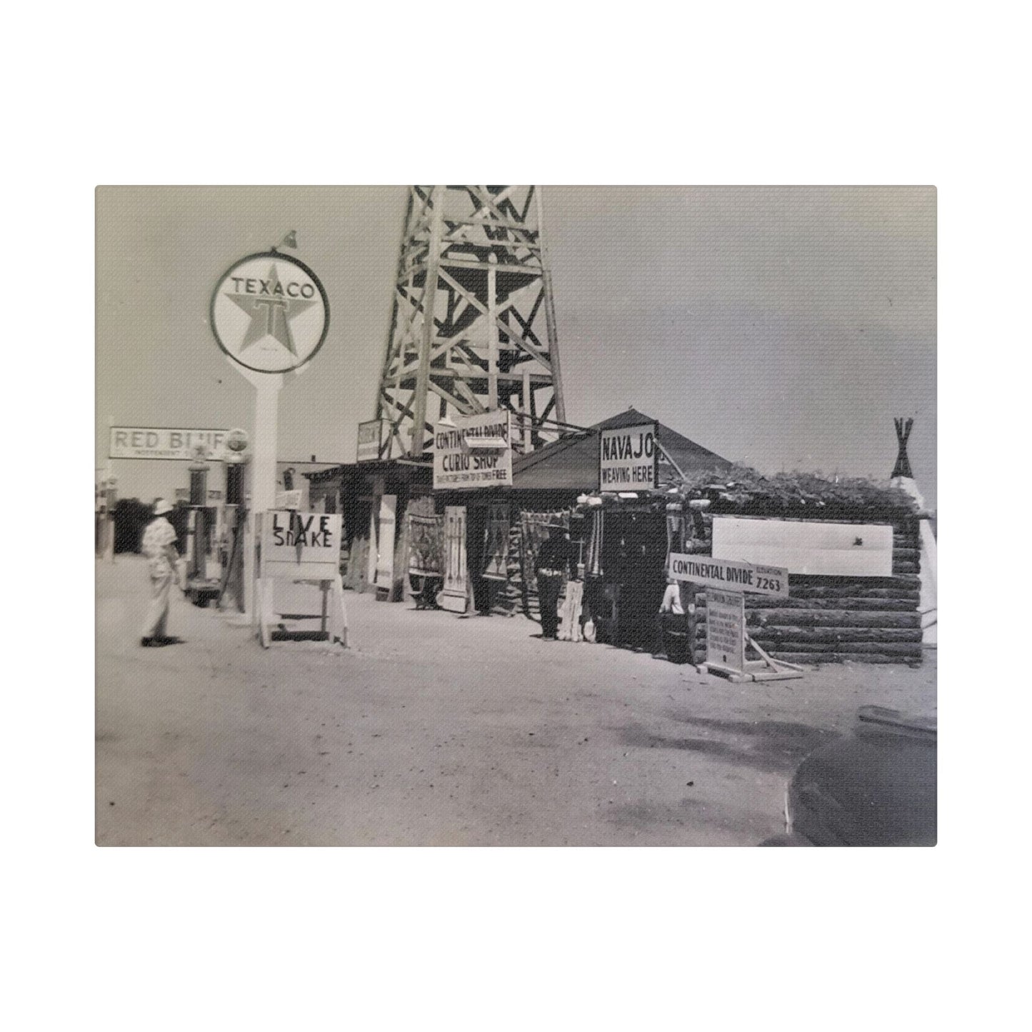 Texaco Station Continental Divide Satin Canvas Stretched
