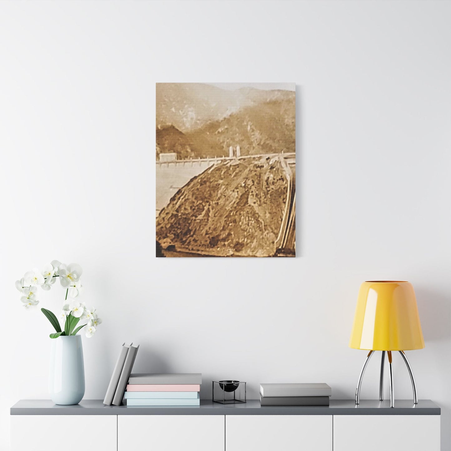 Back View Morris Dam Spillway Satin Canvas Stretched