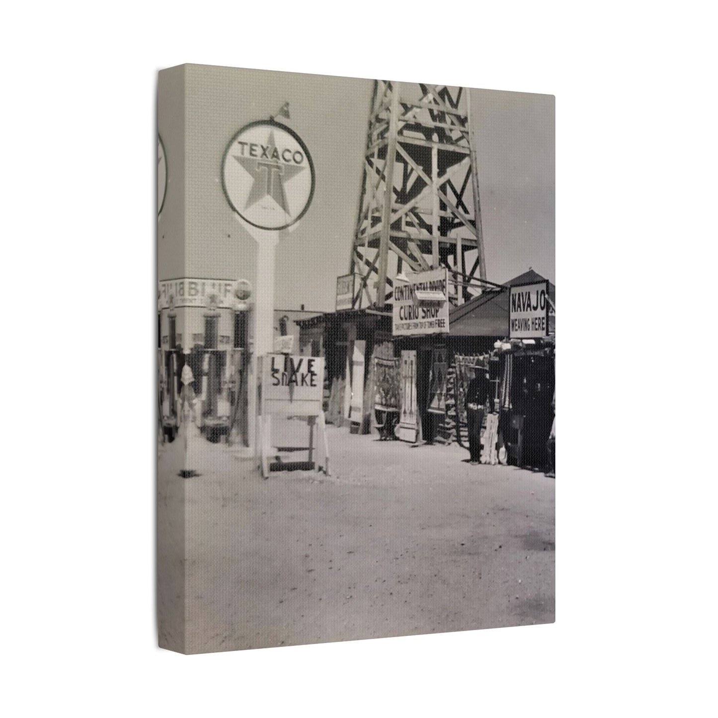 Texaco Station Continental Divide Satin Canvas Stretched