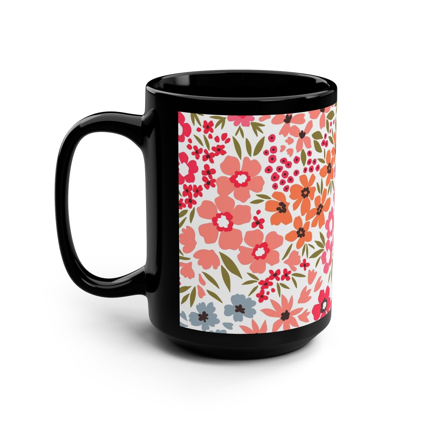 Floral Black Coffee Mug - 15oz - Kia Day Design