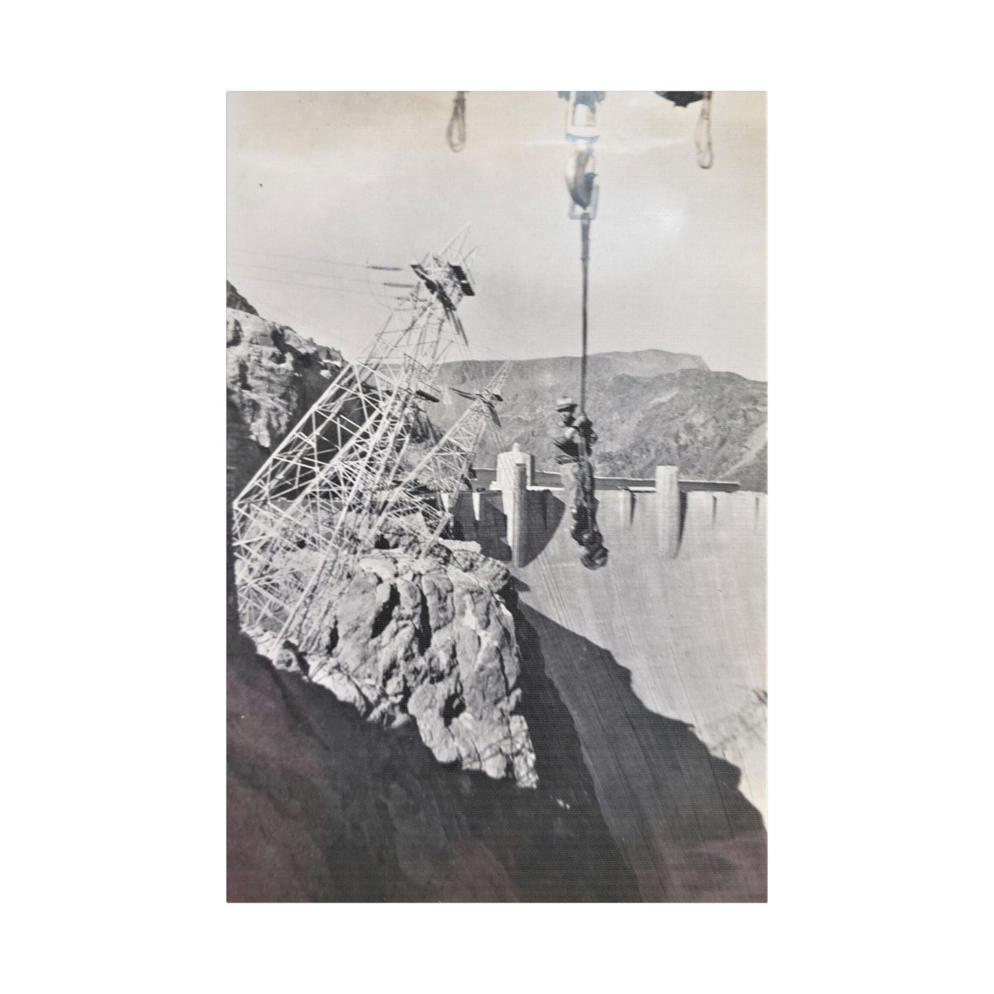 Suspended Boulder Dam Worker Satin Canvas Stretched