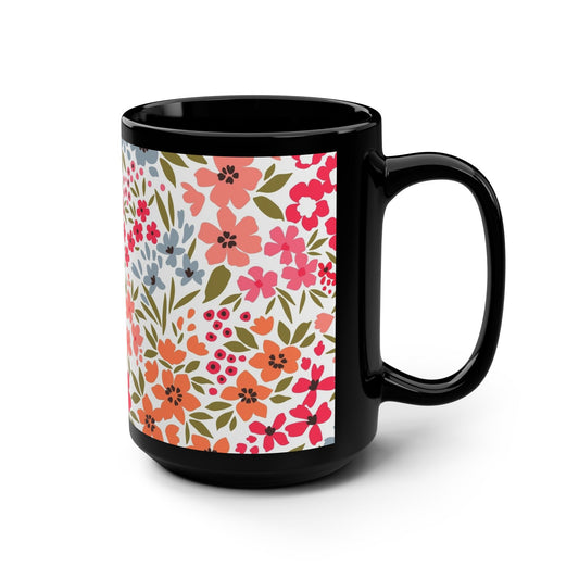 Floral Black Coffee Mug - 15oz - Kia Day Design