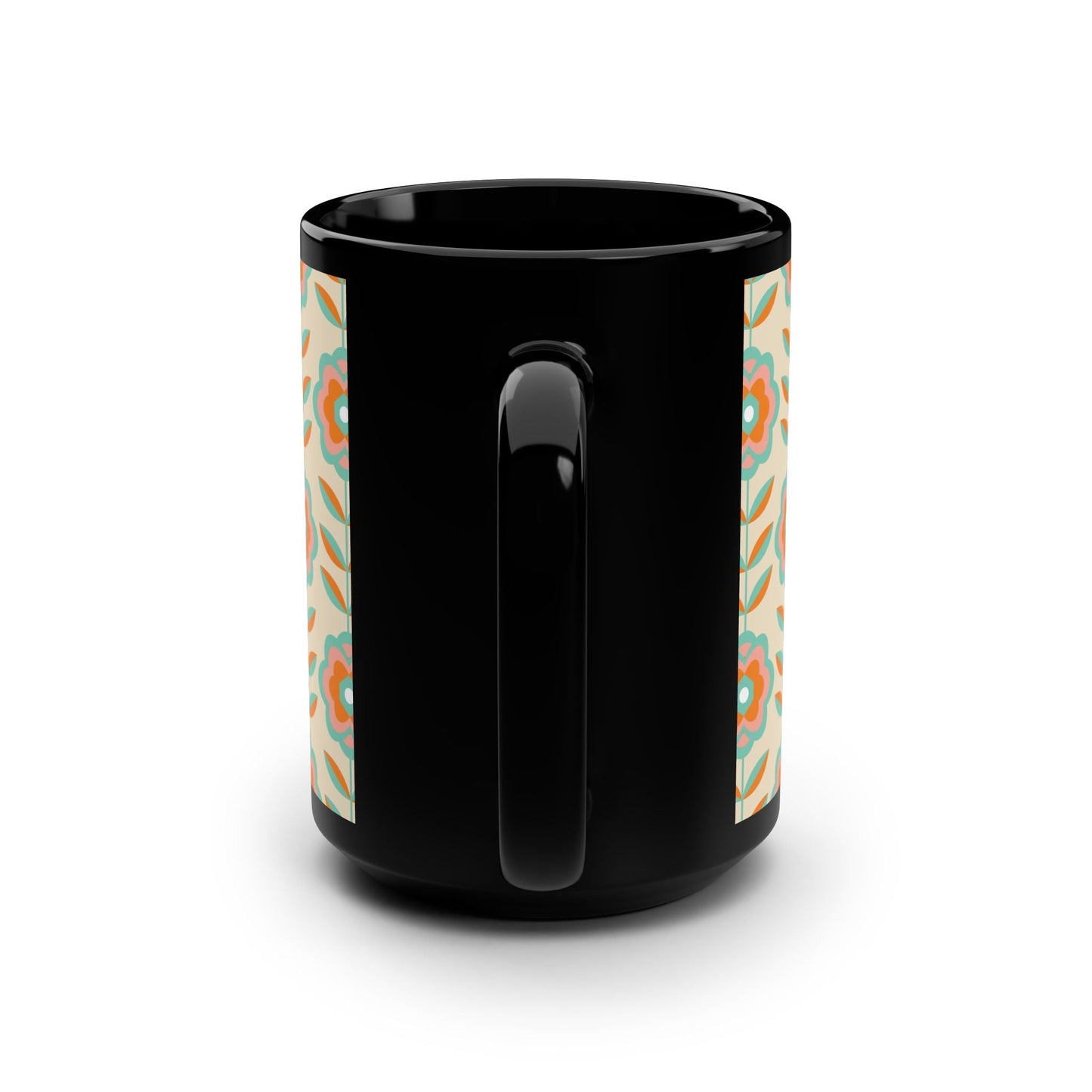 Retro Floral Pattern Black Mug - 15oz - Kia Day Design