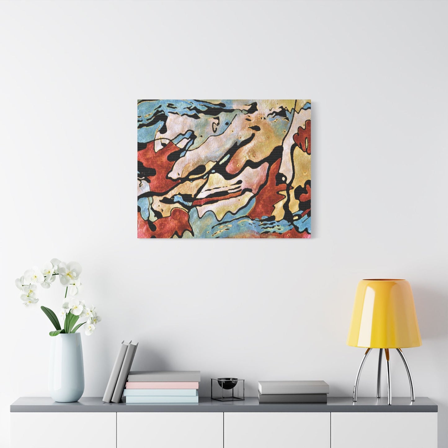 Blue Falls Satin Canvas Stretched