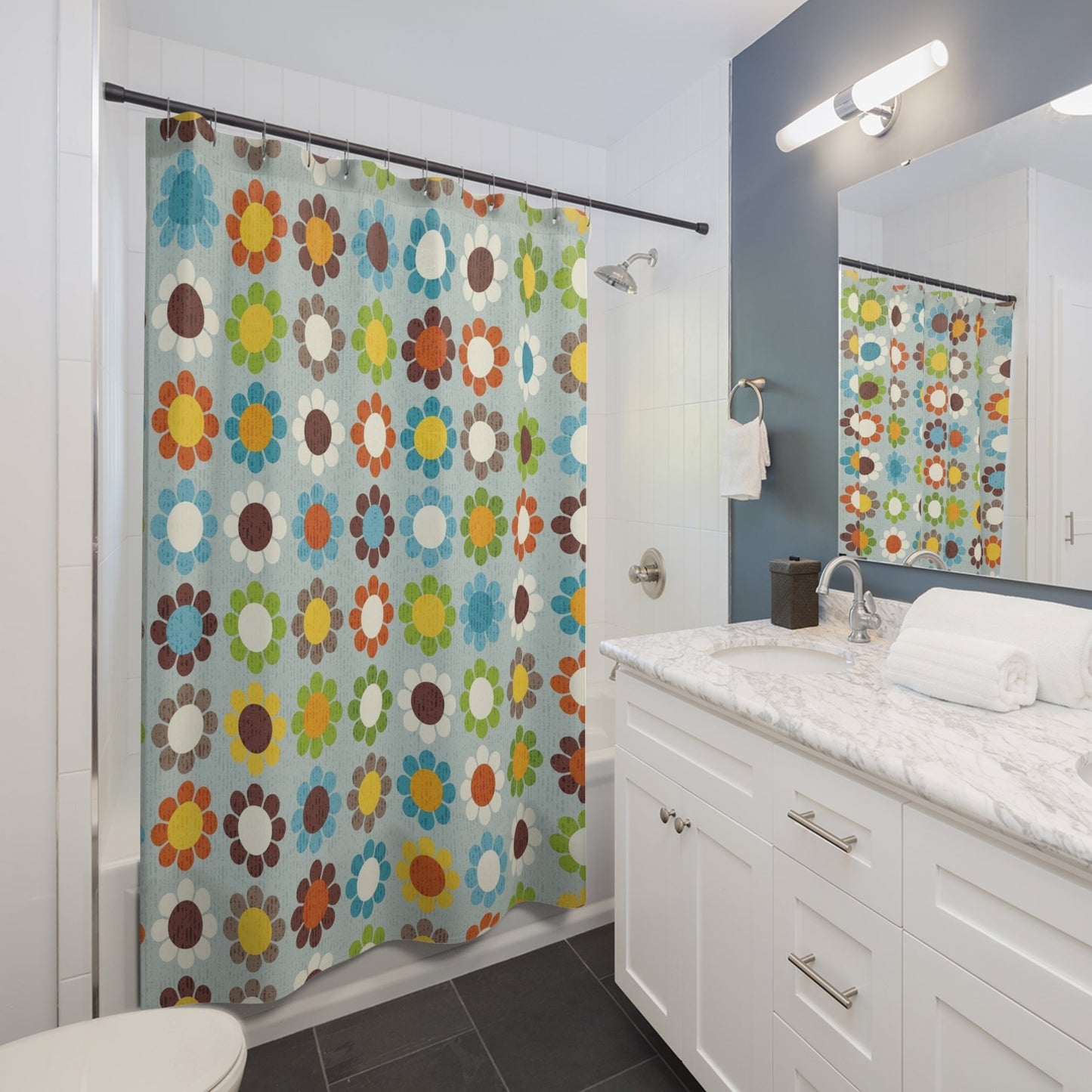 Colorful Floral Shower Curtain - - Home Decor