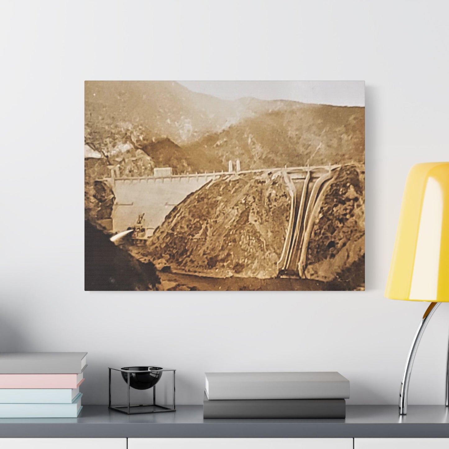 Back View Morris Dam Spillway Satin Canvas Stretched