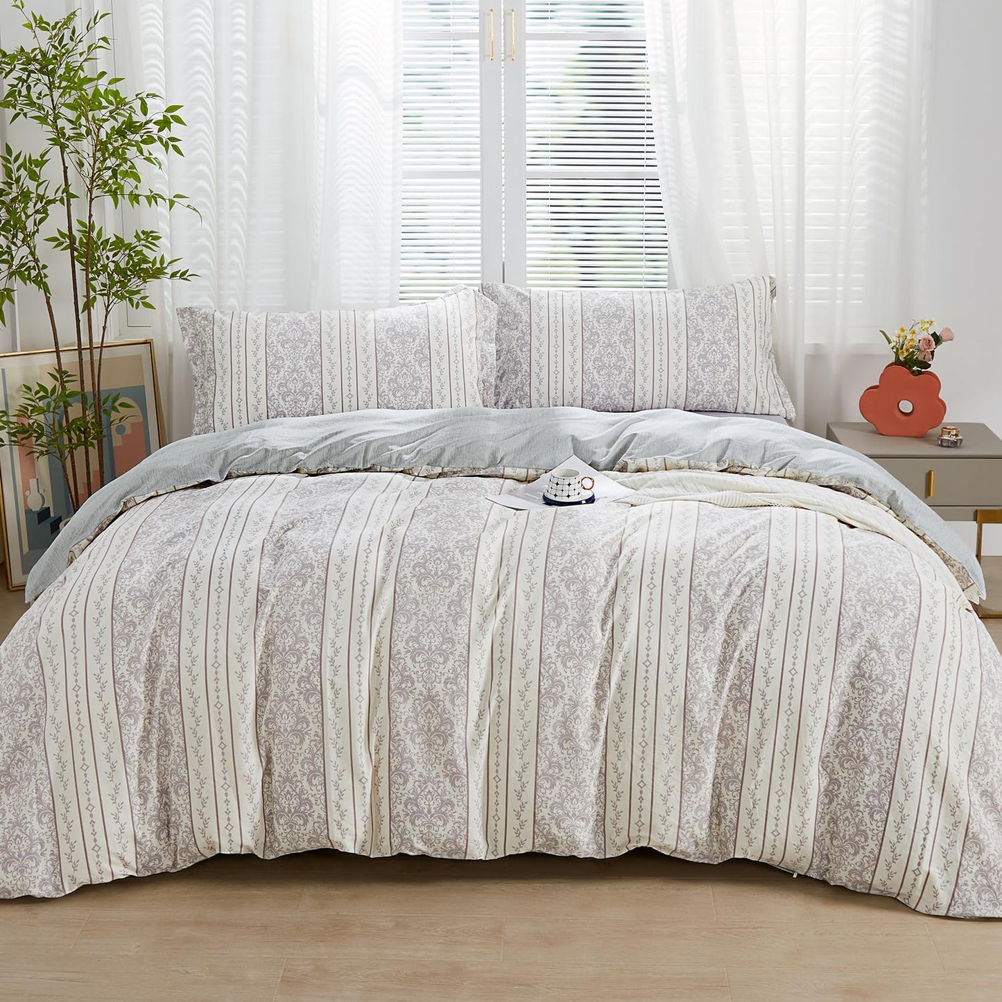GRAYSON Boho Chic Full Cotton Duvet Set with Shams - - duvet set