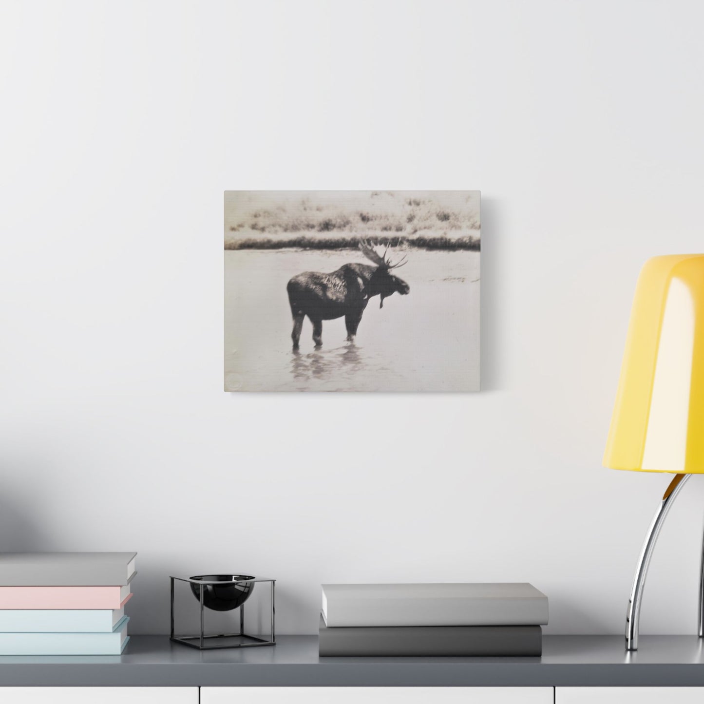 Yellowstone Bull Moose Satin Canvas Stretched 14″ x 11″ (Horizontal) 1.5"