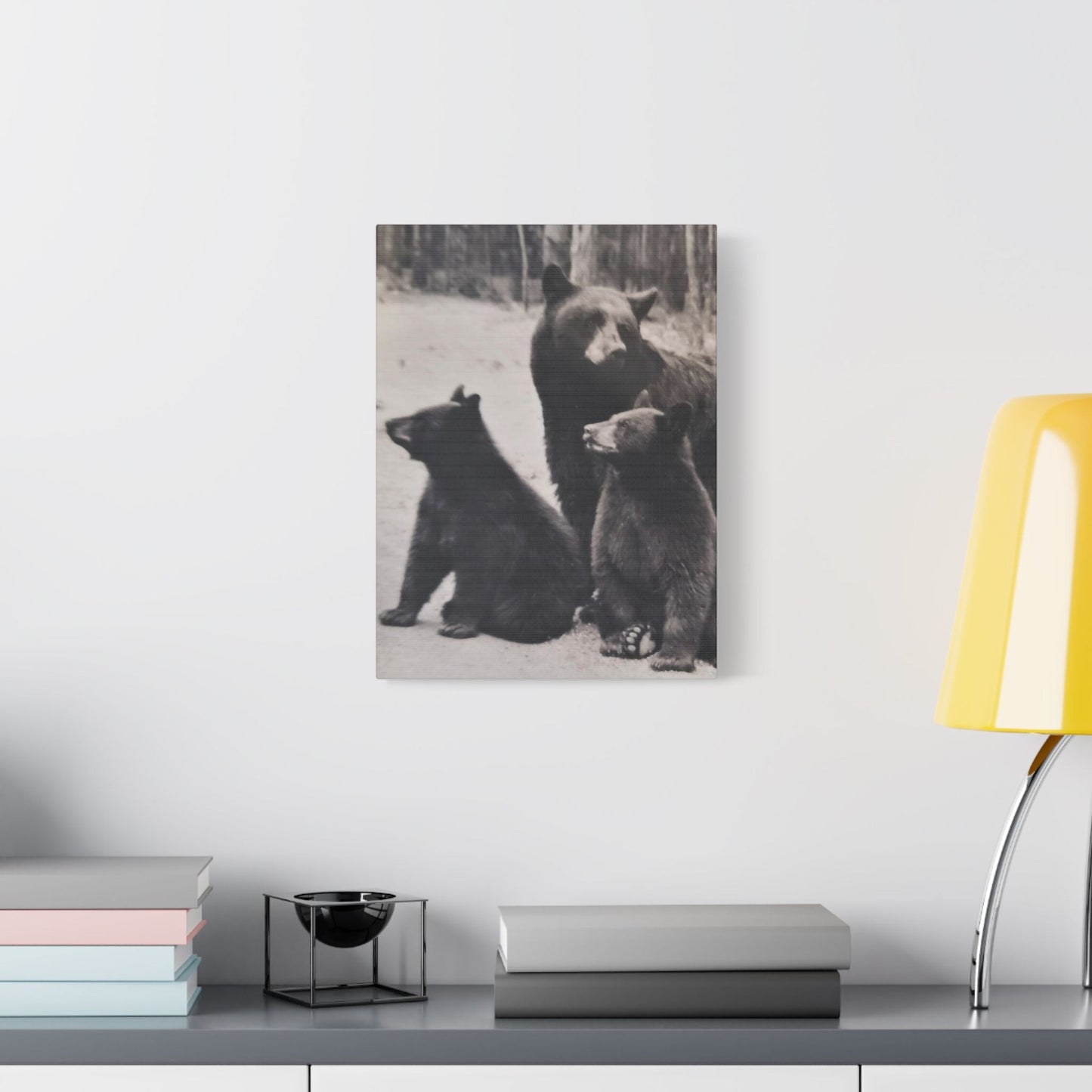 Yellowstone Black Bears Satin Canvas Stretched 12″ x 16″ (Vertical) 1.5"