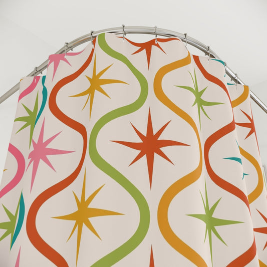 Colorful Retro Star Shower Curtain - Kia Day Design