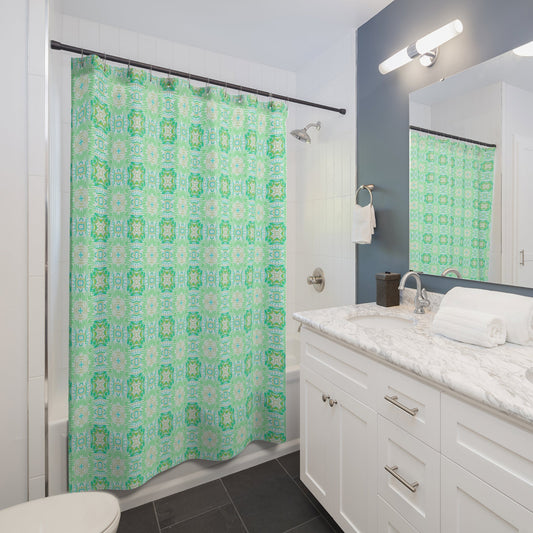 Green Geometric Shower Curtain - Kia Day Design