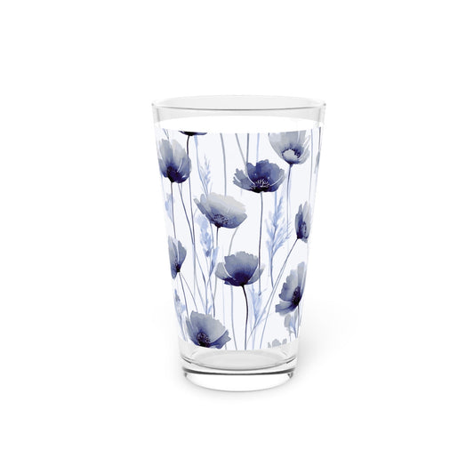 Blue Poppy Watercolor Pint Glass 16oz - Kia Day Design