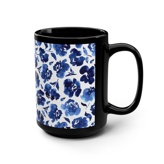 Floral Print Black Mug - 15oz - Kia Day Design