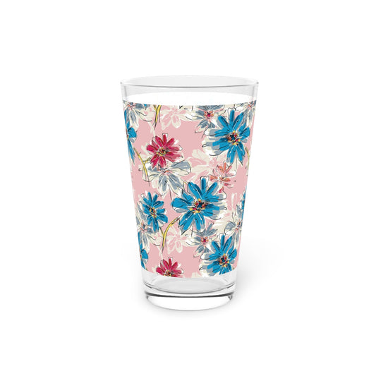 Blue Floral 16oz Pint Glass - Kia Day Design