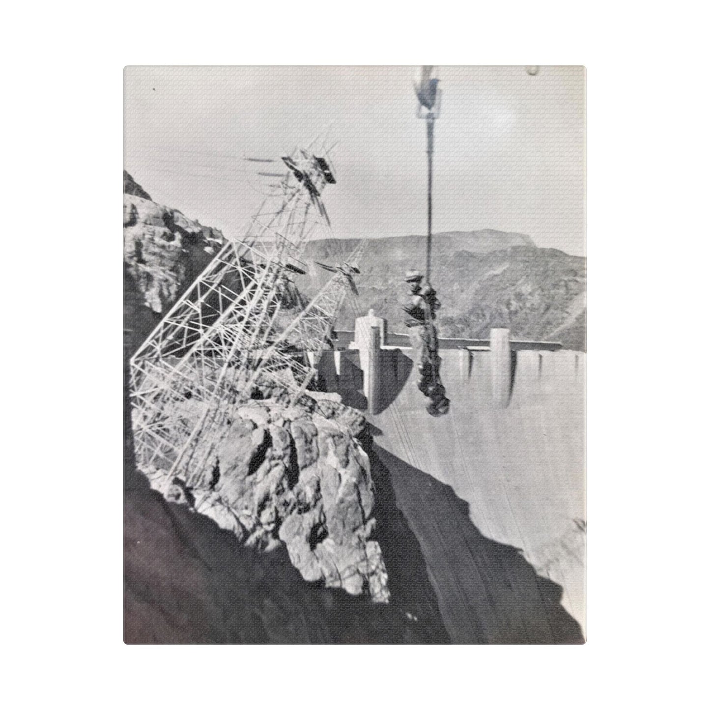 Suspended Boulder Dam Worker Satin Canvas Stretched