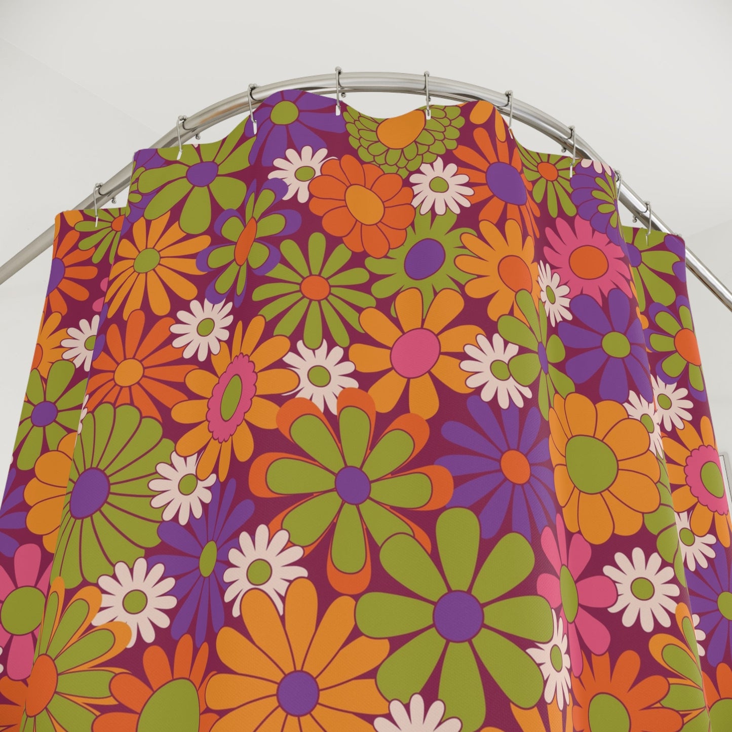 Orange and Green Retro Flower Shower Curtain - Kia Day Design