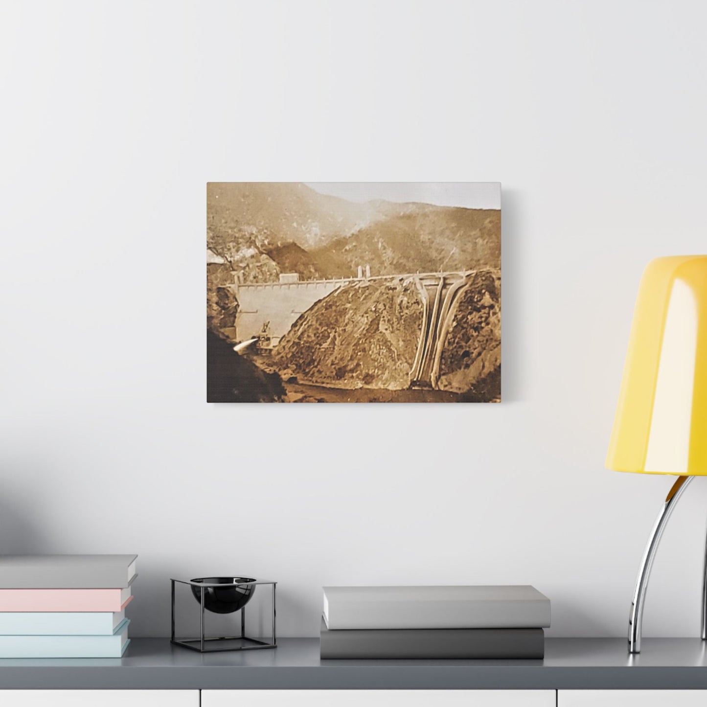 Back View Morris Dam Spillway Satin Canvas Stretched