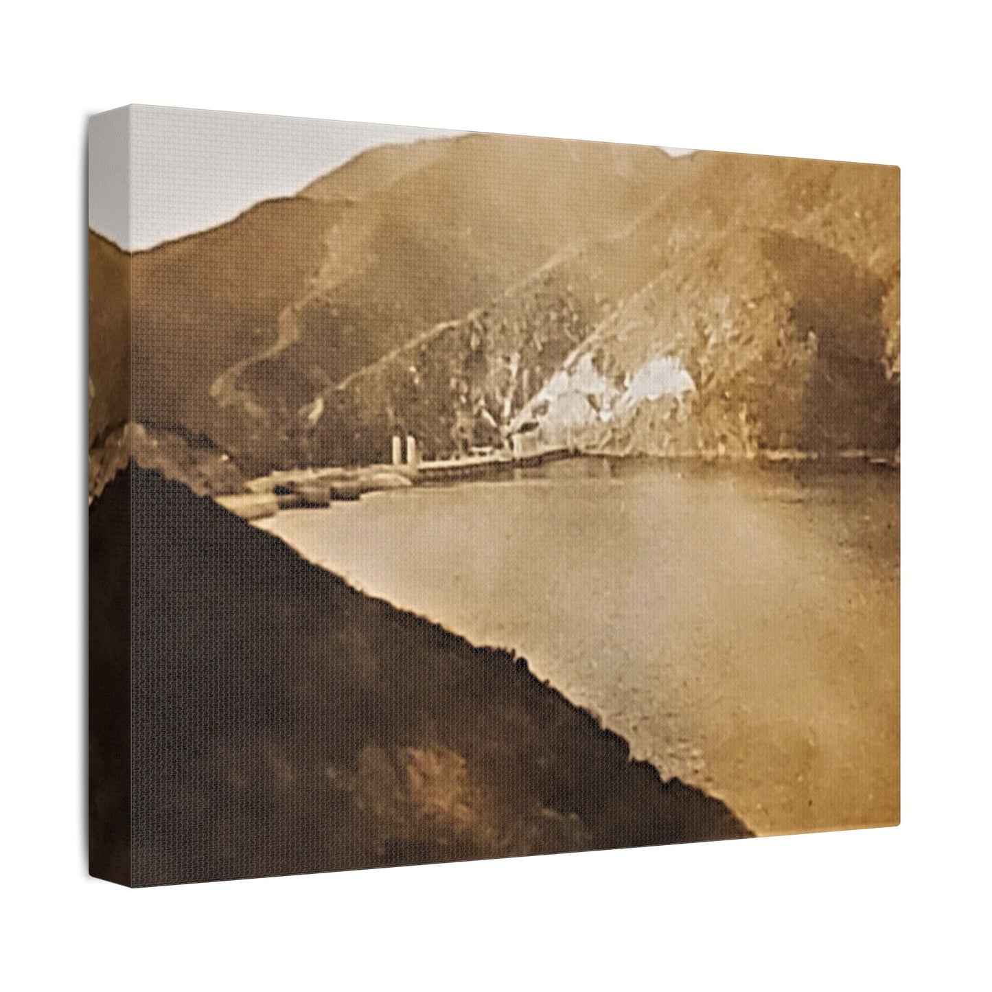 Morris Dam Lake Satin Canvas Stretched