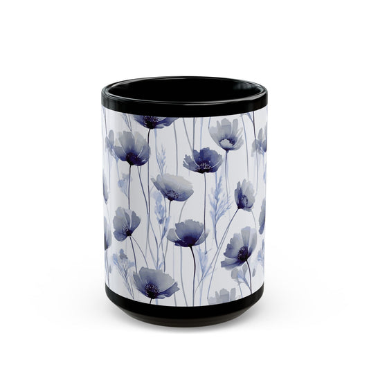 Blue Poppy Floral Design Coffee Mug - Kia Day Design