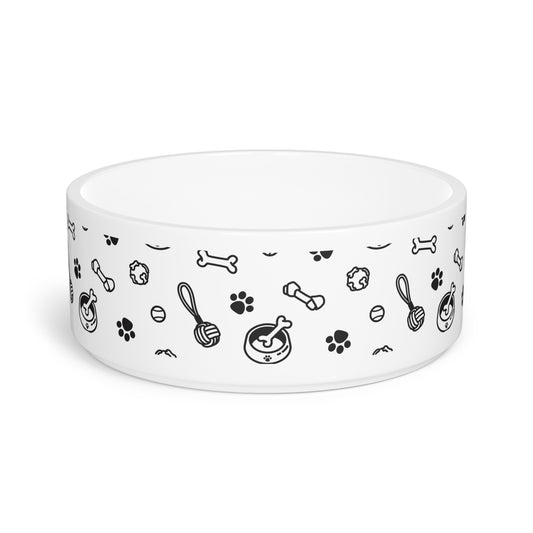 Black and White Puppy Pattern Pet Bowl - Kia Day Design