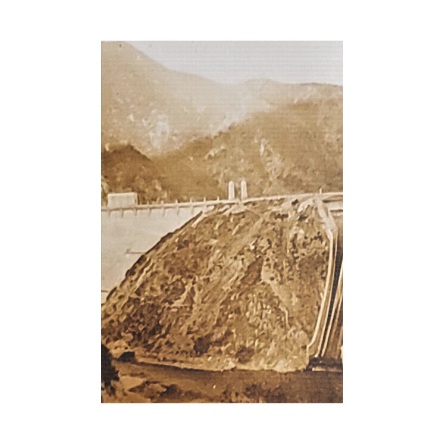 Back View Morris Dam Spillway Satin Canvas Stretched 24″ x 36″ (Vertical) 1.5"