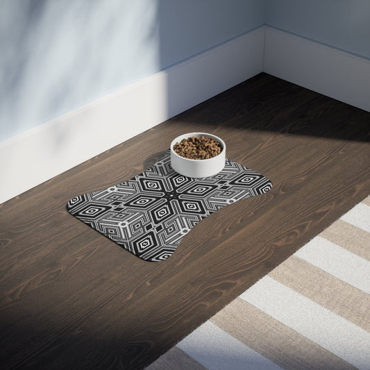Black and White Diamond Pet Feeding Mats Bone shape (19" x 14") White