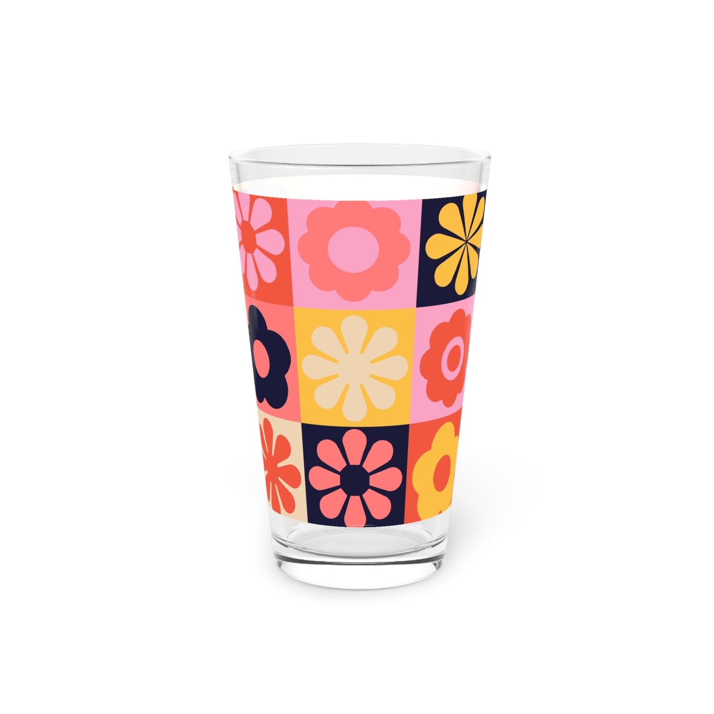 Retro Floral Pint Glass - 16oz - Kia Day Design