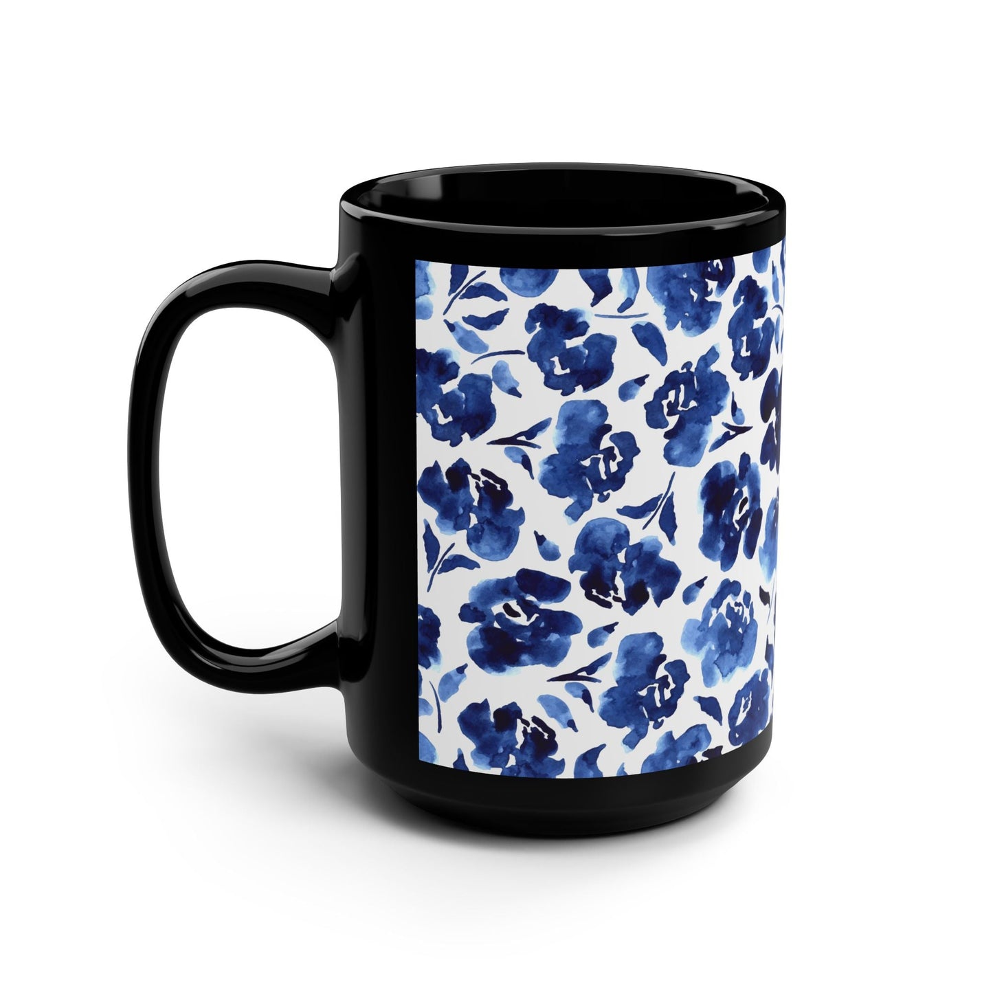 Floral Print Black Mug - 15oz - Kia Day Design