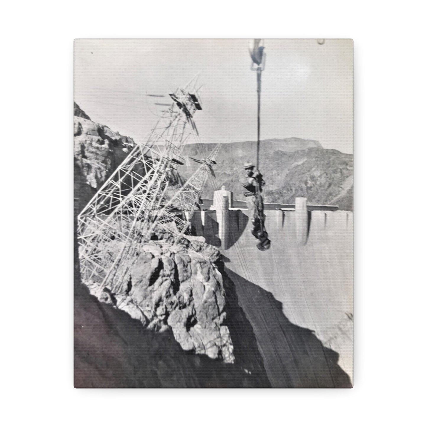Suspended Boulder Dam Worker Stretched Canvas