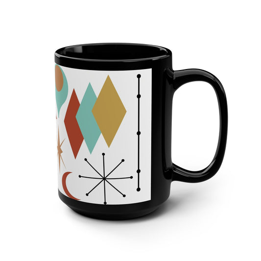 Vintage Geometric Art Black Mug - 15oz - Kia Day Design