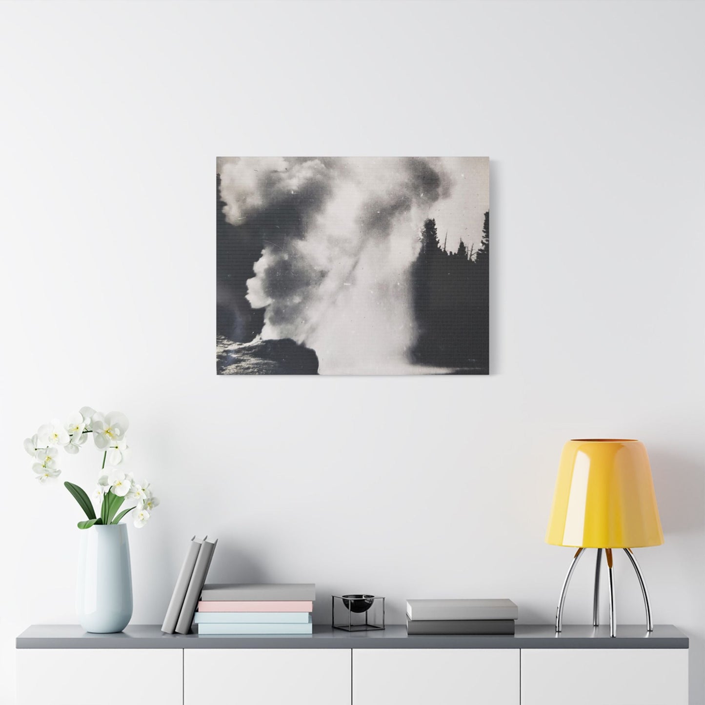 Riverside Geyser Yellowstone Satin Canvas Stretched 30" x 24" (Horizontal) 1.5"