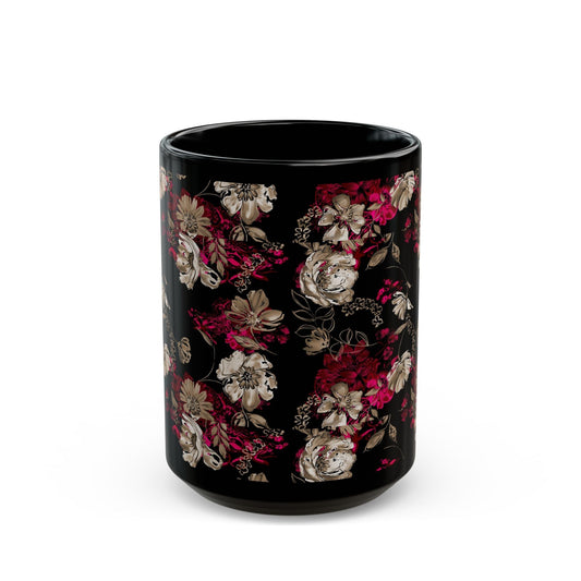 Rose Floral Black Mug - Kia Day Design