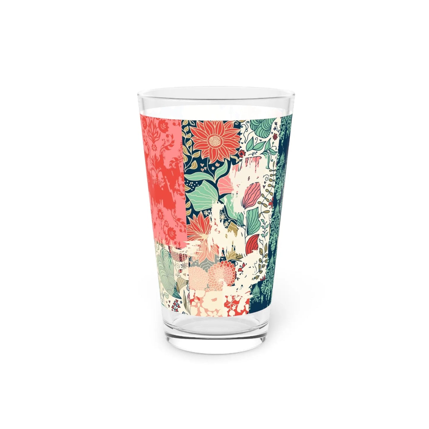 Floral Design Pint Glass - 16oz Decorative Drinkware for Home & Events Printify